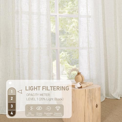 Image of LAMIT 40 Inch Linen Curtains for Kitchen Windows Over Sink, Short Semi Sheer Light Filtering Neutral Curtains Bronze Grommet Panels for Small Windows /Cafe, Cream Ivory, 2 Panels, 34 x 40 Inch