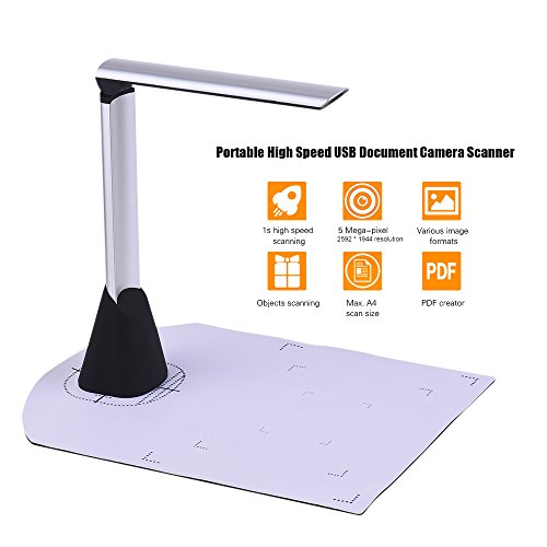 Aibecy Portable High Speed USB Book Image Document Camera Scanner 5 Mega-pixel High-Definition Max. A4 Scanning Size with OCR Function LED Light for Classroom Office Library Bank - Thumbnail 3