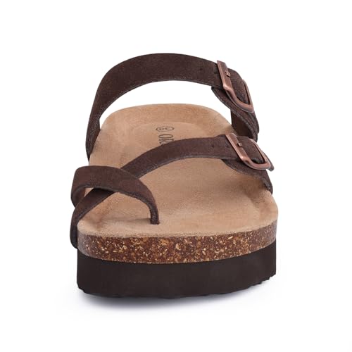 Women's Suede Platform Sandals Cork Footbed Adjustable Comfortable Support Summer Slides4