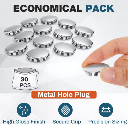 Image of Hicarer 30 Pack Fit 3 /4 inch(19.1 mm) Hole Metal Hole Plugs | Nickel-plated Steel Snap-in Cover, No Welding Required for Electrical Boxes, Sinks, Furniture, Automotive, Cabinets&panels