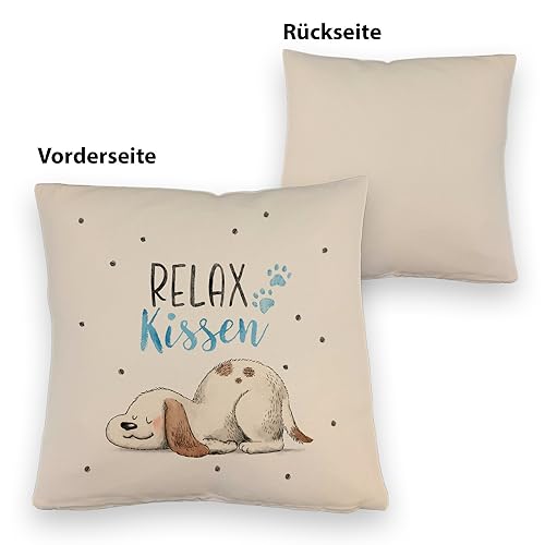 Sofakissen Leinen Hund mit Spruch Relax Kissen Dekokissen mit Füllung und Bezug 40x40 mit Motiv