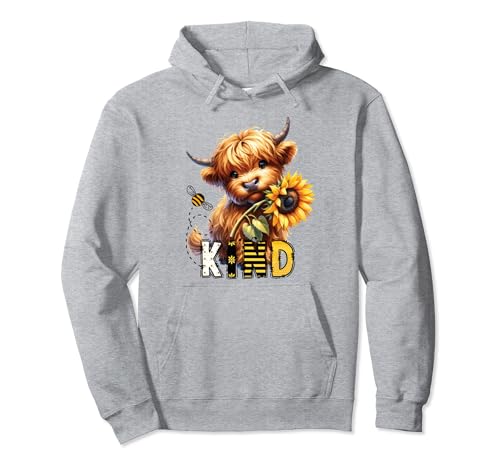 Bee Kind Cute Highland Cow Summer Sunflower Afirmation Sudadera con Capucha