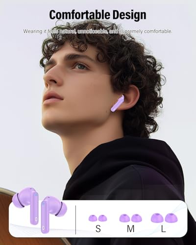 Wireless Earbuds, Bluetooth 5.4 Headphones Bass Stereo, Ear Buds with Noise Cancelling Mic, LED Display in Ear Earphones Clear Calls, IP7 Waterproof Bluetooth Earbuds for Laptop/Phones/Sports, Purple - 7