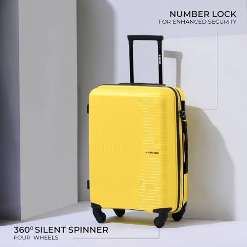 Image of Stony Brook by Nasher Miles Crescent Hard-Sided Polypropylene Cabin Luggage Yellow 20 Inch 55Cm Spinner Trolley Bag