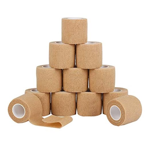 12 Pack Self Adherent Cohesive Wrap Bandages 2 Inches X 5 Yards,First Aid Tape, Elastic Self Adhesive Tape, Athletic, Sports wrap Tape, Bandage Wrap for Sports, Wrist, Skin Colour Athletic Tape