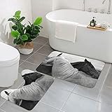 DANLIM Alfombras antideslizantes de baño de color blanco y negro, lujosas alfombras de franela súper suave, antideslizantes, juego de 2 piezas, superabsorbentes, lavables a máquina