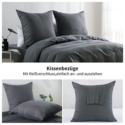 Aisbo Bettwäsche 135x200 4teilig Grau - Bettbezug 135x200cm 4tlg mit Kissenbezug, Bettwäsche Set Mikrofaser mit Reißverschluss, weich und bügelfrei - Image 5