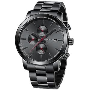 Herren Uhr Chronographen EdelstahlBand Männer Uhren Wasserdicht Armbanduhr Business Schwarz Stoppuhr mit Datum Analog Quarzuhren