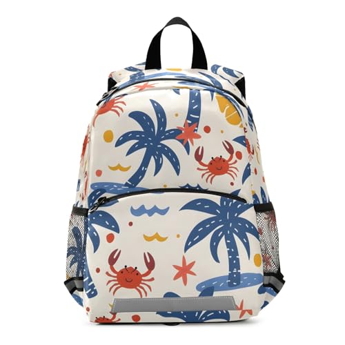 OWFKAY - Mochila para niños pequeños, diseño de palmeras y cangrejos Mochilas para niños pequeños Bolsas para libros de jardín de infantes, Multicolor, M, Multicolor, M, multicolor, medium