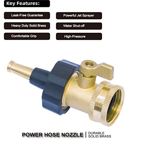 PLG Heavy Duty Brass High Pressure Jet Hose Nozzle with Hose Shut off Valve for Garden Hose - Thumbnail 2