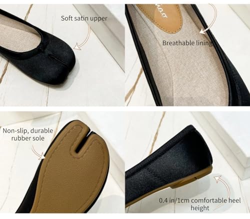ZQW Silk Tabi Shoes Ballet Flats for Women Split-Toe Slip-On Shoes Elegant Minimalist Dressy Office Work Casual Wear Comfortable Flats3