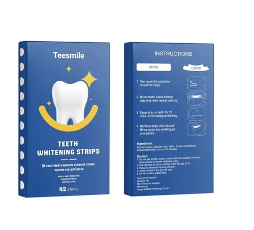 Image of Teesmile Teeth Whitening Strips Offer 21 Treatments, Gentle on Enamel and Suitable for Non-Sensitive Teeth. Safely Brighten Your Smile Without Causing harm, with a Pack containing 42 Strips
