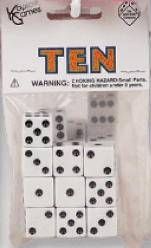 White with Black pips 16mm (5/8in) D6 Dice (10) Koplow Games