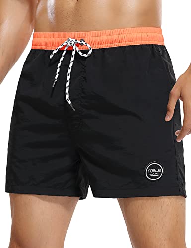 Nonwe Men's Swimming Trunks with Drawstring Beach Shorts for Men Quick Dry Black 30