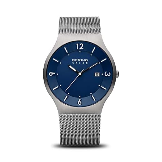 BERING Hombre Análoga Solar Reloj de pulsera de colección con Acero inoxidable Pulsera und Cristal de zafiro, Gris/Azul