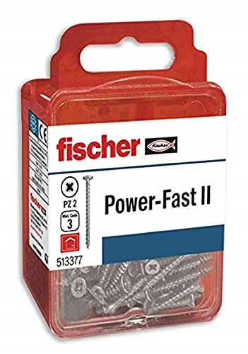 fischer - FPF II Screws, Box of Wood Screws, Total Thread 4.5 x 30, zinc-Plated; Pack of 12, Grey