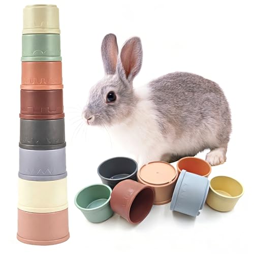 starfa lab 8 Pcs Stacking Cups for Small Animal Toys Nesting Rabbit Toys of Different Sizes Safe Plastic Colorful Nesting Toys for Bunny Guinea Pig Hiding Food and Playing