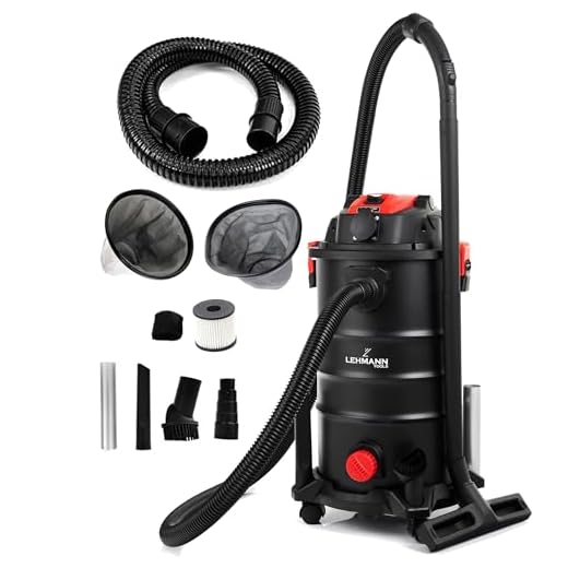 LEHMANN Aspirateur Eau/poussière avec réservoir de 30L, 1600W, aspirateur Industriel avec Prise électrique et secoueur Manuel, Fonction soufflerie, avec & sans Sac, pour l'atelier, Le Chantier