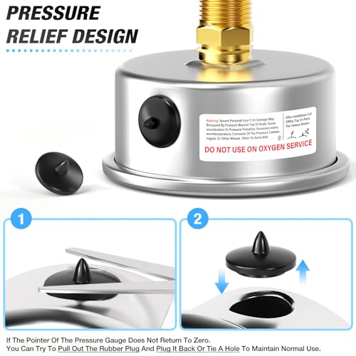 MEANLIN MEASURE 0~30Psi Stainless Steel 1/4" NPT 2.5" FACE DIAL Liquid Filled Pressure Gauge WOG Water Oil Air Center Back Mount, with 1/2" NPT and 3/8" NPT Hex Bushing by MEANLIN MEASURE - Image 6