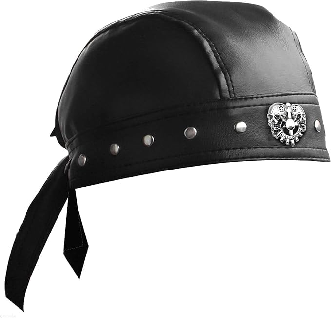 XIXTUT Cycling Bandana Doo Rags Adjustable Skull Cap Motorcycle Biker Leather Cap Black