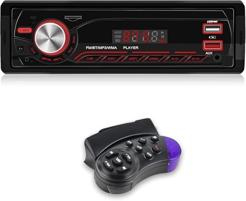 NHOPEEW Radio Coche 1 DIN - Radio de Coche con Doble Bluetooth 5.1 - FM Radio Recevier Soporte Marquesina Luz de Colores - Control del Volante/U Disk/AUX in/TF Card Play