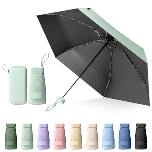 Sykrawki Mini Paraguas Plegable Portátil, Protección UV y Antiviento con Cubierta de Cápsula, Paraguas de Viaje Compacto para Hombres y Mujeres (Verde menta)