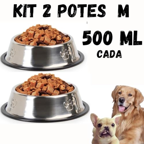 KIT 2 TIJELAS COMEDOURO BEBEDOURO DE INOX 500 ML NÃO ENFERRUJA TAMANHO M CACHORRO E CATOS PET COELHO