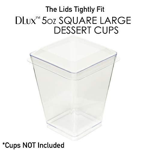 Dlux 100 X 5 Oz Mini Dessert Cups With Spoons + Lids, Square Large - Clear Plastic Parfait Appetizer Cup - Small Reusable Serving Bowl For Tasting Party Desserts Appetizers - With Recipe Ebook #TOP2
