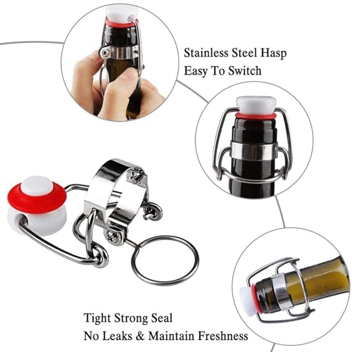 FERRODAY 12-Pack 18mm Glass Bottle Caps with Replacement Silicone Gaskets - Airtight, Leakproof, Easy Swing Top Lids - Thumbnail 4