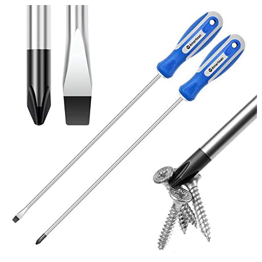 Amartisan 2-Piece 12'' long Screwdriver Set, Long Blade Screwdriver Set 12-Inch Magnetic Screwdriver, Phillips & Slotted Bits .（NEW）