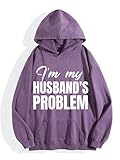 C2BBLZUV I'm My Husband's Problem Hoodies Funny Wife Saying Vintage Hooded Sweatshirt Funny Wife Hooded Shirt Violet-e S