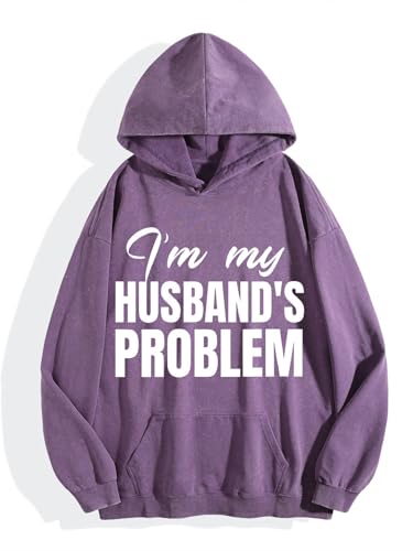 C2BBLZUV I'm My Husband's Problem Hoodies Funny Wife Saying Vintage Hooded Sweatshirt Funny Wife Hooded Shirt Violet-e M