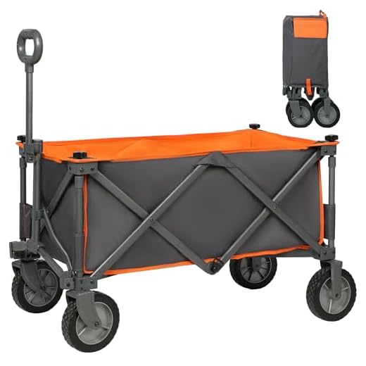 PORTAL Collapsible Folding Wagon Utility Cart Foldable Heavy Duty All Terrain Wagon for Outdoor, Camping, Beach, Garden, Grocery, Orange