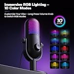USB Microphone pour PC Jeu: Microphone Condenseur RGB avec Stand Mic - Microphone d'enregistrement pour ordinateur & Ordinateur portable avec Mute Qiuck - Mic de bureau pour Podcast & Chants & Streaming & YouTube noir