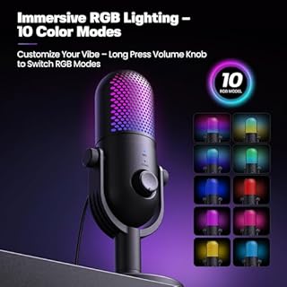GUEVWES USB Microfono PC Gaming RGB: PC Gaming Microfoni per PS4 & PS5 - Microphone con Pulsante di Silenziamento - Podcast Micro per Youtuber - Regalo Cancellazione del Rumore Microfono per Gamer