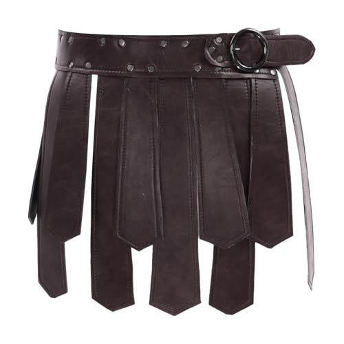 FEESHOW Medieval PU Leather Fringe Waist Belt Punk Adjustable Viking Knight Belt Tassel Skirt Waistband