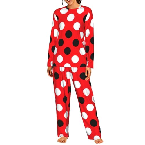 Pyjama à pois rouges pour femme ensemble confortable élastique