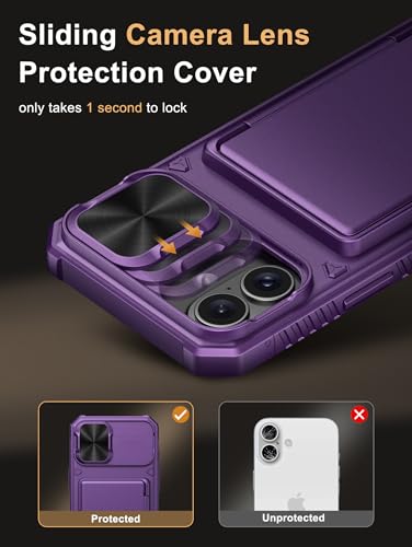 Image of Vihibii for iPhone 16 Plus Case Wallet with Card Holder (4 Cards) [RFID Blocking] & Slide Camera Cover, Military Grade Drop Protection, Hard Back & Silicone Edge Phone Cover, 6.7 inch 2024, Dark Purple
