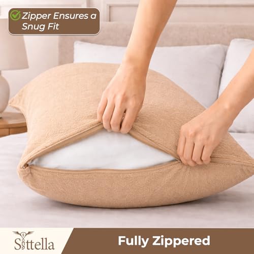 Image of SITTELLA Waterproof Pillow Protector 28x18 Inches 200 GSM with Zipper (Pack of 4) - Soft Cotton Pillow Cover, Dust Mite Proof & Anti-Allergic Pillow Protector Cover (Beige)
