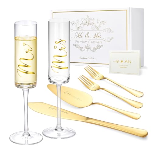 Comparison: Best Knives For Wedding Registry 10 ROXBURGH Wedding Cake Knife and Server Set, Bride and Groom Mr and Mrs Champagne Flutes & Forks with Giftable Box, Cake Cutting Set for Wedding Engagement Bridal Shower Gifts