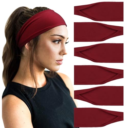 Image of DRESHOW Yoga Sports Headbands for Women Elastic Non-Slip Headbands Workout Running Hair Bands 6 Pack