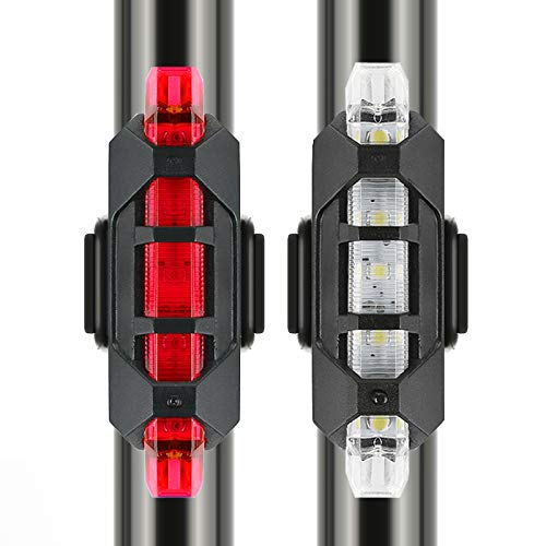 VJK USB wiederaufladbare Fahrradbeleuchtung vorne und hinten, 2 Stück Scooter-Licht, 5 LEDs, 4 Modi, vorne und hinten, Blinklicht, Sicherheitswarnlampe - 2