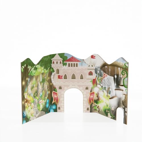 Adventures Unfold - Aventura desplegable, bosque mágico con castillo para princesas, unicornios y figuras de animales. La casa de muñecas plegable para llevar.