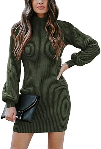 ANRABESS Women Turtleneck Long Sleeve Knit Stretchable Elasticity Slim  Sweater Bodycon Mini Sweater Dress - world Shopping site