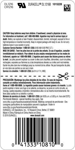 Image of DURACELL CR1216 3V Lithium Battery, 1 Count Pack, Lithium Coin Battery for Key Fob, Car Remote, Glucose Monitor, CR Lithium 3 Volt Cell (Pack of 2)