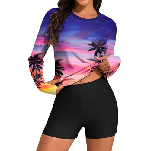 Arolina Womens Rash Guard 2 Piece Long Sleeve Swimsuits Plus Size Bathing Suits UPF 50+ Swim Shirt with Shorts