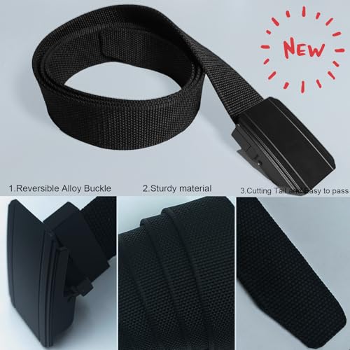 Casual Web Belt,2 and 1 Mens Belt with Reversible Buckle,Adjustable Canvas Web Belts for Work,Military,47.24inch4