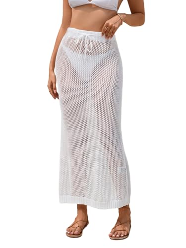 MakeMeChic Women's Crochet Skirt Swimsuit Cover Up Sheer Beach Skirts Swimwear