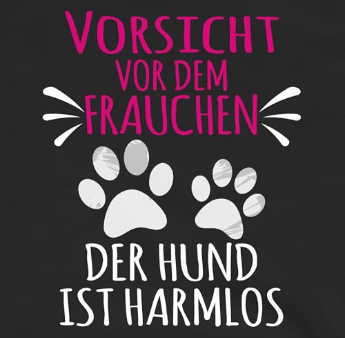 Pullover Damen Hoodie Frauen - Geschenk für Hundebesitzer - Vorsicht vor dem Frauchen - Pfotenabdrücke - weiß - XXL - Schwarz - hundepullover hundefan hund hoody lustige sprüche hundefans paws