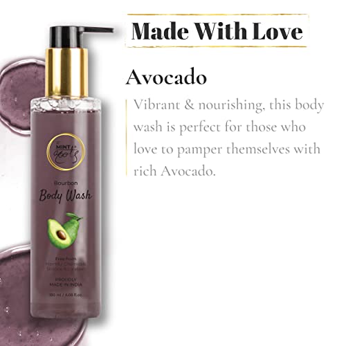 Image of Bourbon Body Wash with the Goodness of Glycerine & Avocado by Mintroots, Deeply Nourishing & Brightening Bodywash for Men & Women, Exfoliating Shower Gel For All Skin Type, Youthful Skin, 180ml